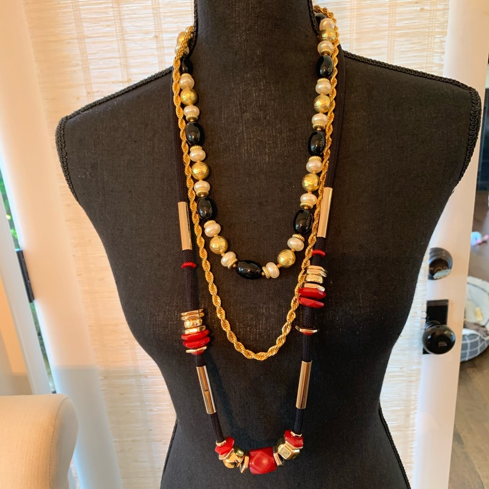 Vintage Red, Gold, & Black Necklace Trio!